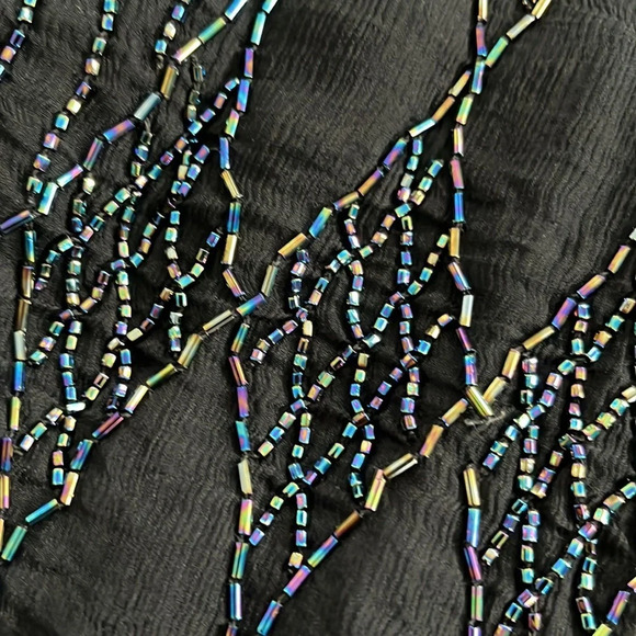 1980s Vintage Sequined Beaded Silk Short Sleeve Black Top S - Picture 2 of 5